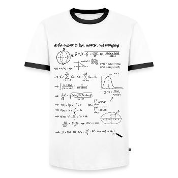 Answer 42 - Men's Ringer Shirt - white/black - Front - AI Model Female 172 light (172cm) & AI Model Male 178 dark (178cm)