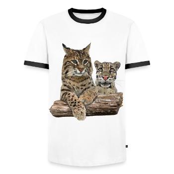 Lynx and Cloudy Leopard - Men's Ringer Shirt - white/black - Front - AI Model Female 172 light (172cm) & AI Model Male 178 dark (178cm)