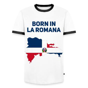 La Romana Dominikanische Republik - Männer Kontrast-T-Shirt - Weiß/Schwarz - Vorne - AI Model Female 172 light (172cm) & AI Model Male 178 dark (178cm)