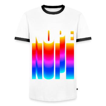 Nope NOPE nope - Men's Ringer Shirt - white/black - Front - AI Model Female 172 light (172cm) & AI Model Male 178 dark (178cm)