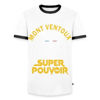 Vélo velo Mont ventoux humour cycliste vélo - T-shirt contrasté Homme - blanc/noir - Devant - AI Model Female 172 light (172cm) & AI Model Male 178 dark (178cm)