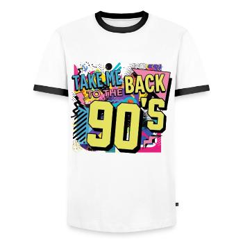 90s 90er Jahre Musik Bunt Party Karneval Kostüm - Männer Kontrast-T-Shirt - Weiß/Schwarz - Vorne - AI Model Female 172 light (172cm) & AI Model Male 178 dark (178cm)