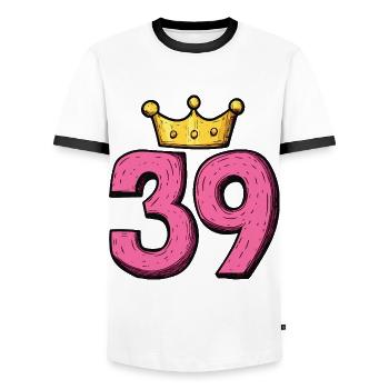 39 Number Crown - Men's Ringer Shirt - white/black - Front - AI Model Female 172 light (172cm) & AI Model Male 178 dark (178cm)