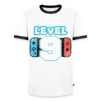 Level 9 - 9th Birthday Gift Design - Men's Ringer Shirt - white/black - Front - AI Model Female 172 light (172cm) & AI Model Male 178 dark (178cm)