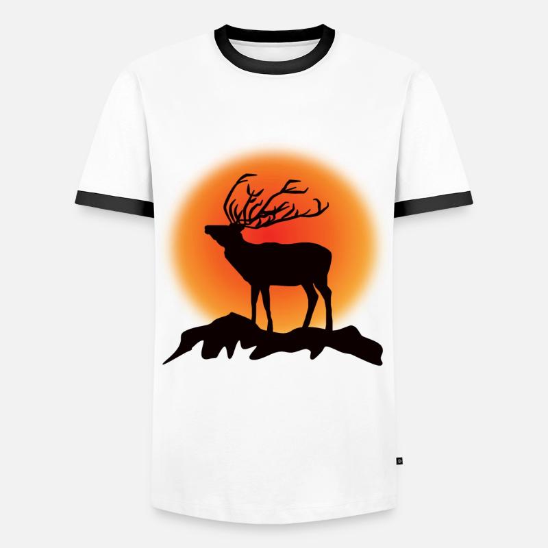 Deer Reindeer Silhouette Sunset - Men's Ringer Shirt - white/black