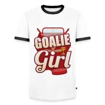 Mädchen Hockey Goalie Mädchen Hockey Enthusiast - Männer Kontrast-T-Shirt - Weiß/Schwarz - Vorne - AI Model Female 172 light (172cm) & AI Model Male 178 dark (178cm)