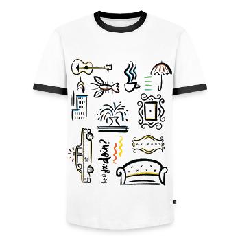 Friends Icons Übersicht - Männer Kontrast-T-Shirt - Weiß/Schwarz - Vorne - AI Model Female 172 light (172cm) & AI Model Male 178 dark (178cm)