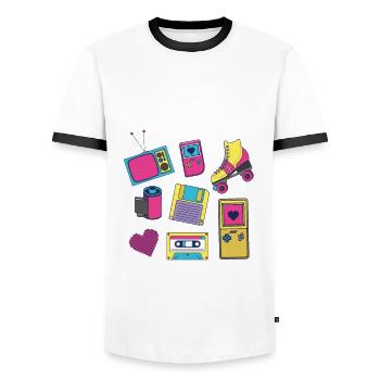 80s 90s 80s 90s - T-shirt contrasté Homme - blanc/noir - Devant - AI Model Female 172 light (172cm) & AI Model Male 178 dark (178cm)