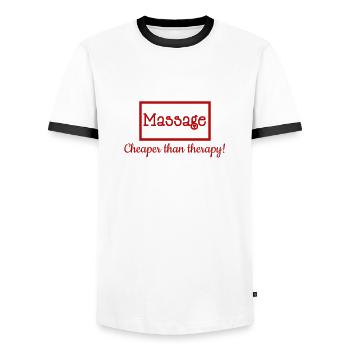 Massage Therapeut Geschenke Massage billiger als - Männer Kontrast-T-Shirt - Weiß/Schwarz - Vorne - AI Model Female 172 light (172cm) & AI Model Male 178 dark (178cm)