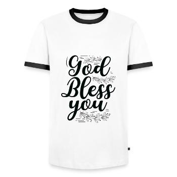 Don chrétien Que Dieu vous bénisse Les dons du christianisme - T-shirt contrasté Homme - blanc/noir - Devant - AI Model Female 172 light (172cm) & AI Model Male 178 dark (178cm)