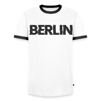 Berlin Schriftzug - Männer Kontrast-T-Shirt - Weiß/Schwarz - Vorne - AI Model Female 172 light (172cm) & AI Model Male 178 dark (178cm)