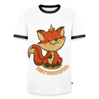 beYOUtiful Fox Einhorn - Männer Kontrast-T-Shirt - Weiß/Schwarz - Vorne - AI Model Female 172 light (172cm) & AI Model Male 178 dark (178cm)