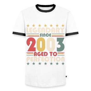 Vintage 2003 19th Birthday Legendary Gift Fun - Men's Ringer Shirt - white/black - Front - AI Model Female 172 light (172cm) & AI Model Male 178 dark (178cm)