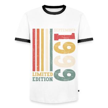 Édition limitée Septembre 1999 23ème anniversaire - T-shirt contrasté Homme - blanc/noir - Devant - AI Model Female 172 light (172cm) & AI Model Male 178 dark (178cm)