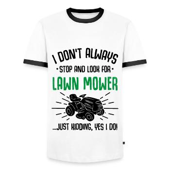 Lustige Rasenmäher Rasen mähen Rasenpfleger - Männer Kontrast-T-Shirt - Weiß/Schwarz - Vorne - AI Model Female 172 light (172cm) & AI Model Male 178 dark (178cm)