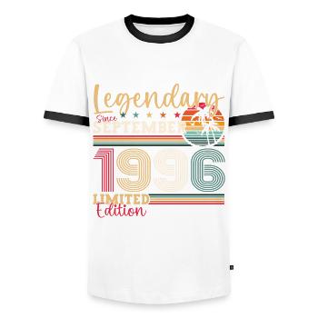 Legendary September 1996 26th birthday gift - Men's Ringer Shirt - white/black - Front - AI Model Female 172 light (172cm) & AI Model Male 178 dark (178cm)