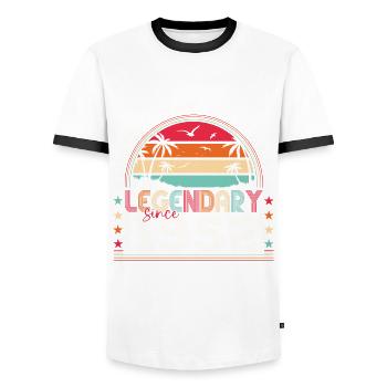 Légendaire cadeau du 70e anniversaire de septembre 1952 - T-shirt contrasté Homme - blanc/noir - Devant - AI Model Female 172 light (172cm) & AI Model Male 178 dark (178cm)