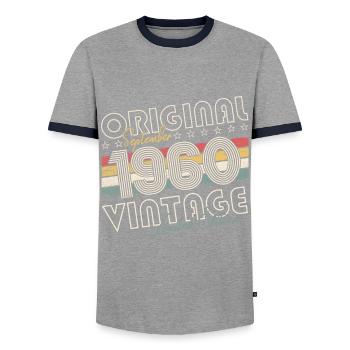 September Born 1960 62nd Birthday Gift - Men's Ringer Shirt - grey/navy  - Front - AI Model Female 172 light (172cm) & AI Model Male 178 light (178cm)