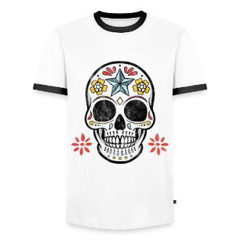Sugar Skull Day of the dead - Men's Ringer Shirt - white/black - Front - AI Model Female 172 light (172cm) & AI Model Male 178 dark (178cm)