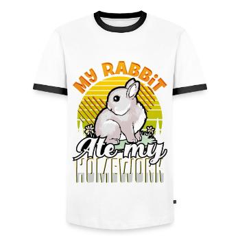 Cadeau sarcastique Mon lapin a mangé mon école de devoirs - T-shirt contrasté Homme - blanc/noir - Devant - AI Model Female 172 light (172cm) & AI Model Male 178 dark (178cm)