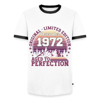 Cadeau original du 50e anniversaire de décembre 1972 - T-shirt contrasté Homme - blanc/noir - Devant - AI Model Female 172 light (172cm) & AI Model Male 178 dark (178cm)