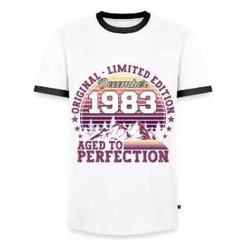 Original December 1983 39th birthday gift - Men's Ringer Shirt - white/black - Front - AI Model Female 172 light (172cm) & AI Model Male 178 dark (178cm)