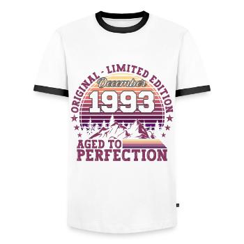 Original December 1993 29th birthday gift - Men's Ringer Shirt - white/black - Front - AI Model Female 172 light (172cm) & AI Model Male 178 dark (178cm)