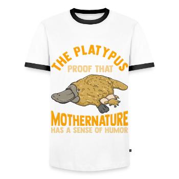 Schnabeltier-Beweis Mutter Natur hat Sinn für Humor - Männer Kontrast-T-Shirt - Weiß/Schwarz - Vorne - AI Model Female 172 light (172cm) & AI Model Male 178 dark (178cm)