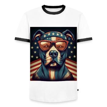 Patriote Pitbull Drapeau américain Pitbull Patriotique - T-shirt contrasté Homme - blanc/noir - Devant - AI Model Female 172 light (172cm) & AI Model Male 178 dark (178cm)