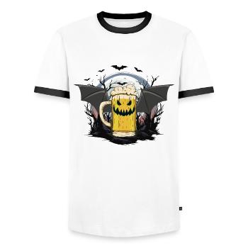Vambier Vampire Beer Halloween Party Funny Costume - Men's Ringer Shirt - white/black - Front - AI Model Female 172 light (172cm) & AI Model Male 178 dark (178cm)