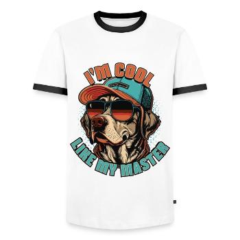 Je suis cool comme mon maître - T-shirt contrasté Homme - blanc/noir - Devant - AI Model Female 172 light (172cm) & AI Model Male 178 dark (178cm)