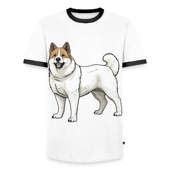 Akita Hund Tier - Männer Kontrast-T-Shirt - Weiß/Schwarz - Vorne - AI Model Female 172 light (172cm) & AI Model Male 178 dark (178cm)