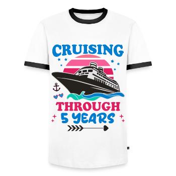 Cruising Through 5 Years Wedding Anniversary - Men's Ringer Shirt - white/black - Front - AI Model Female 172 light (172cm) & AI Model Male 178 dark (178cm)