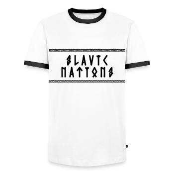 Nations slaves - T-shirt contrasté Homme - blanc/noir - Devant - AI Model Female 172 light (172cm) & AI Model Male 178 dark (178cm)