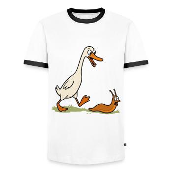 Cute runner duck chasing snail in the garden runner duck - Men's Ringer Shirt - white/black - Front - AI Model Female 172 light (172cm) & AI Model Male 178 dark (178cm)
