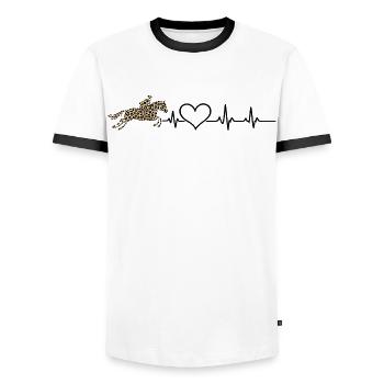 Horse Heartbeat – Minimalist Riding Motif - Men's Ringer Shirt - white/black - Front - AI Model Female 172 light (172cm) & AI Model Male 178 dark (178cm)