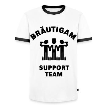 Équipe de soutien marié (JGA) - T-shirt contrasté Homme - blanc/noir - Devant - AI Model Female 172 light (172cm) & AI Model Male 178 dark (178cm)