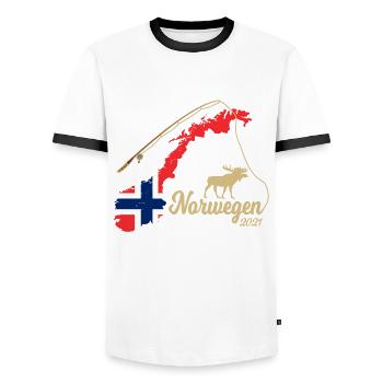 Norwegen Angel und Fischer Design - Männer Kontrast-T-Shirt - Weiß/Schwarz - Vorne - AI Model Female 172 light (172cm) & AI Model Male 178 dark (178cm)