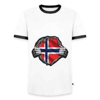 Norwegen Angel und Fischer Design - Männer Kontrast-T-Shirt - Weiß/Schwarz - Vorne - AI Model Female 172 light (172cm) & AI Model Male 178 dark (178cm)