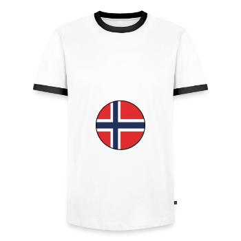 Spruch Ich muss gar nix Ich muss nur nach Norwegen - Männer Kontrast-T-Shirt - Weiß/Schwarz - Vorne - AI Model Female 172 light (172cm) & AI Model Male 178 dark (178cm)