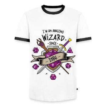 I'm an amazing wizard since 1986 - T-shirt contrasté Homme - blanc/noir - Devant - AI Model Female 172 light (172cm) & AI Model Male 178 dark (178cm)