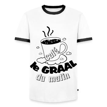 Café le graal du matin ! Humour accro au café - T-shirt contrasté Homme - blanc/noir - Devant - AI Model Female 172 light (172cm) & AI Model Male 178 dark (178cm)