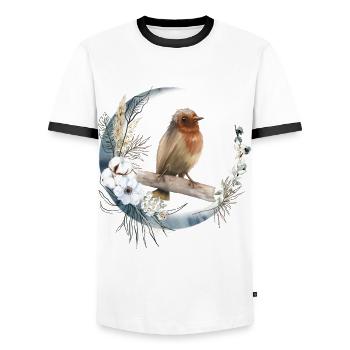 Robin Bird Friend Gift - Men's Ringer Shirt - white/black - Front - AI Model Female 172 light (172cm) & AI Model Male 178 dark (178cm)