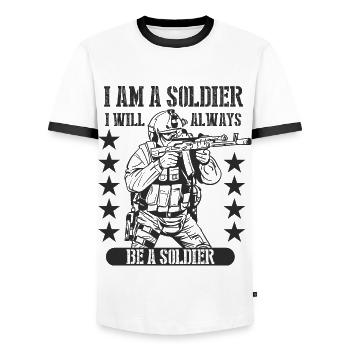 I am a Soldier i will always be a Soldier - Men's Ringer Shirt - white/black - Front - AI Model Female 172 light (172cm) & AI Model Male 178 dark (178cm)