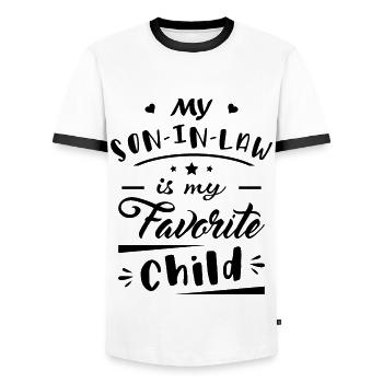 Mein Schwiegersohn ist mein Lieblingskind - Männer Kontrast-T-Shirt - Weiß/Schwarz - Vorne - AI Model Female 172 light (172cm) & AI Model Male 178 dark (178cm)