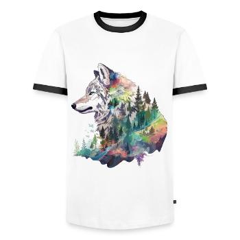 Wolf Wolfskopf Natur Wildnis Wald Bäume Kunst - Männer Kontrast-T-Shirt - Weiß/Schwarz - Vorne - AI Model Female 172 light (172cm) & AI Model Male 178 dark (178cm)