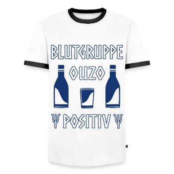 Blutgruppe Ouzo Positiv Griechenland Alkohol Humor - Männer Kontrast-T-Shirt - Weiß/Schwarz - Vorne - AI Model Female 172 light (172cm) & AI Model Male 178 dark (178cm)