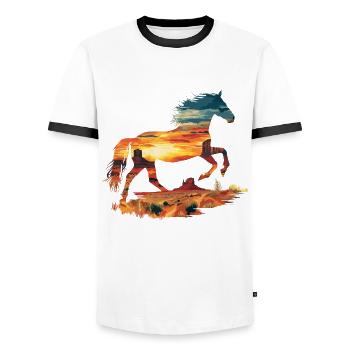 Horse Wild West Western Riding Wilderness Cowboy USA - Men's Ringer Shirt - white/black - Front - AI Model Female 172 light (172cm) & AI Model Male 178 dark (178cm)