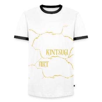 Poterie d’art Kintsugi Fissures et échecs - T-shirt contrasté Homme - blanc/noir - Devant - AI Model Female 172 light (172cm) & AI Model Male 178 dark (178cm)