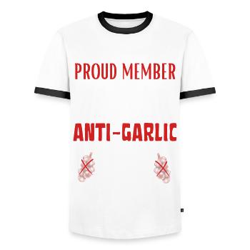 Proud Member Of The Non-Vampire Anti Garlic Club - Men's Ringer Shirt - white/black - Front - AI Model Female 172 light (172cm) & AI Model Male 178 dark (178cm)